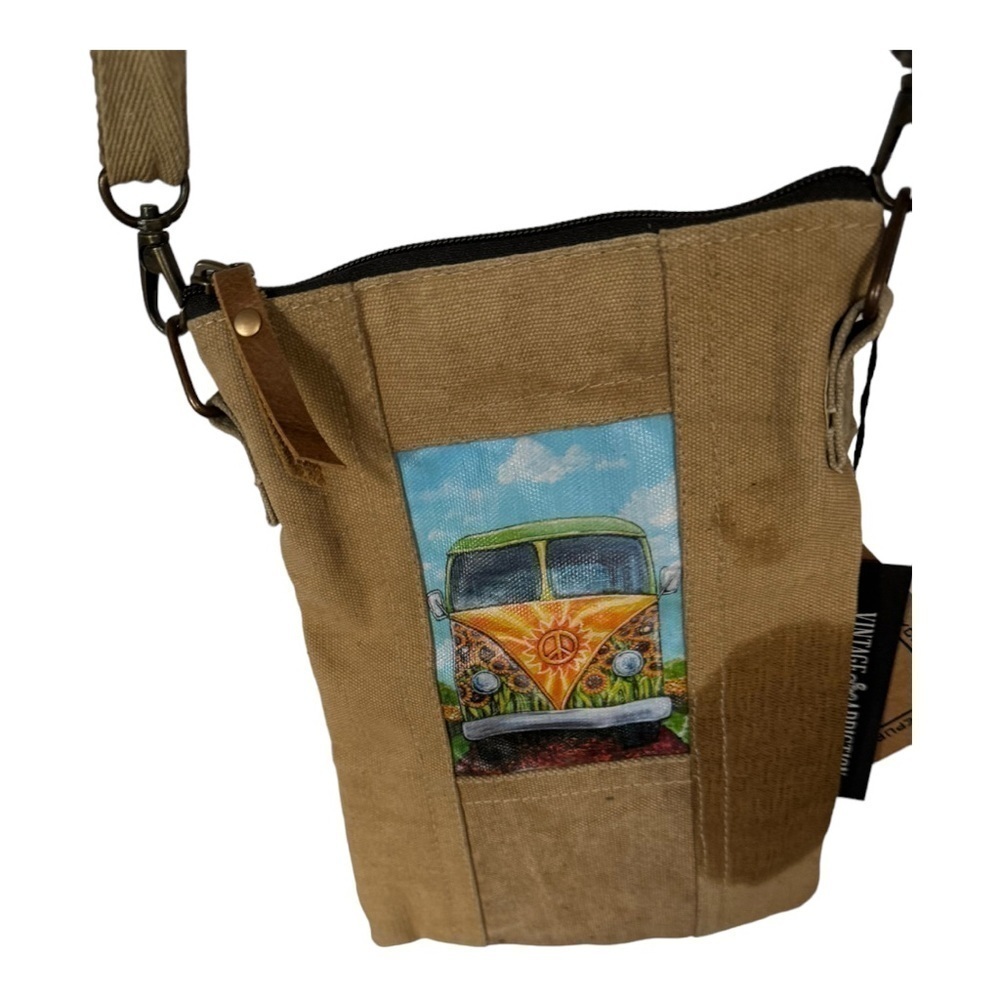 Vintage Foundry Peace Van Hippie Khaki Canvas Crossbody Bag New - Picture 3 of 8